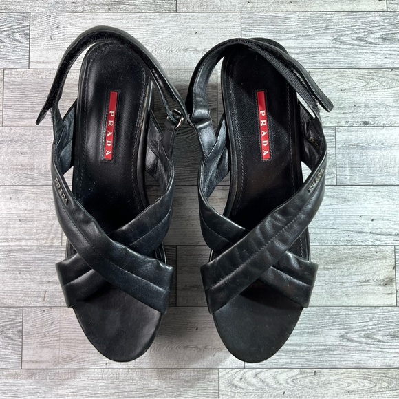 Prada Black 90s Criss Cross Platform Sandals - Picture 6 of 6